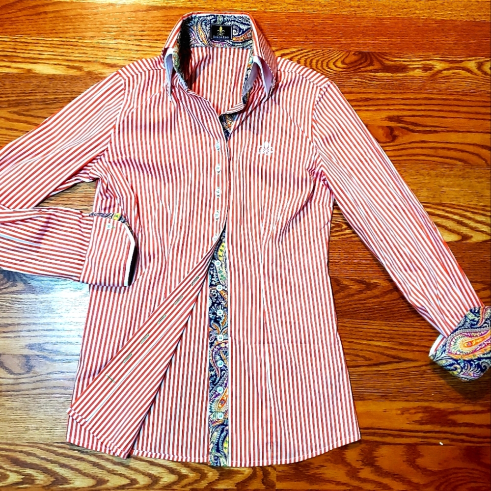 FIOR DA LISO EMMA ORANGE WHITE PAISLEY SHIRT SZ 4